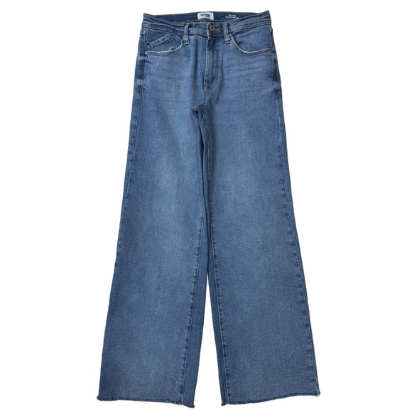 Kensie Denim - {Kensie} "The Kaya High Rise Wide Leg" Blue Raw Hem Stretch Denim Jeans